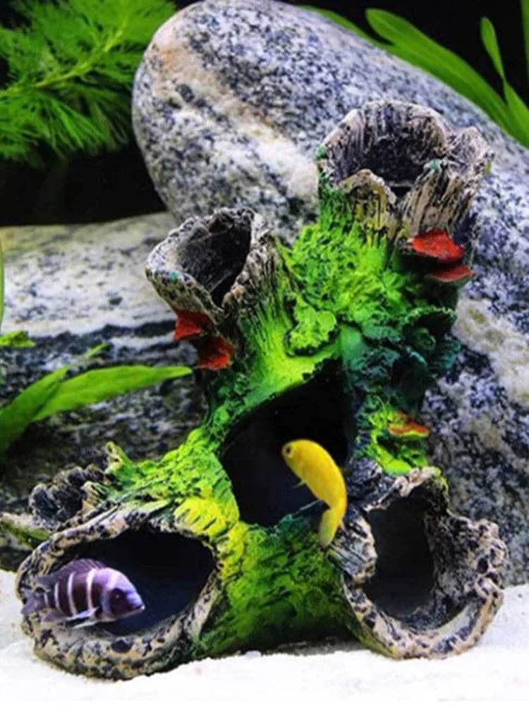 Résine de décoration de tronc d'arbre d'aquarium, décoration d'aquarium pour cacher les crevettes et les poissons, paysage de roche, grotte de cachette - Animaleriex