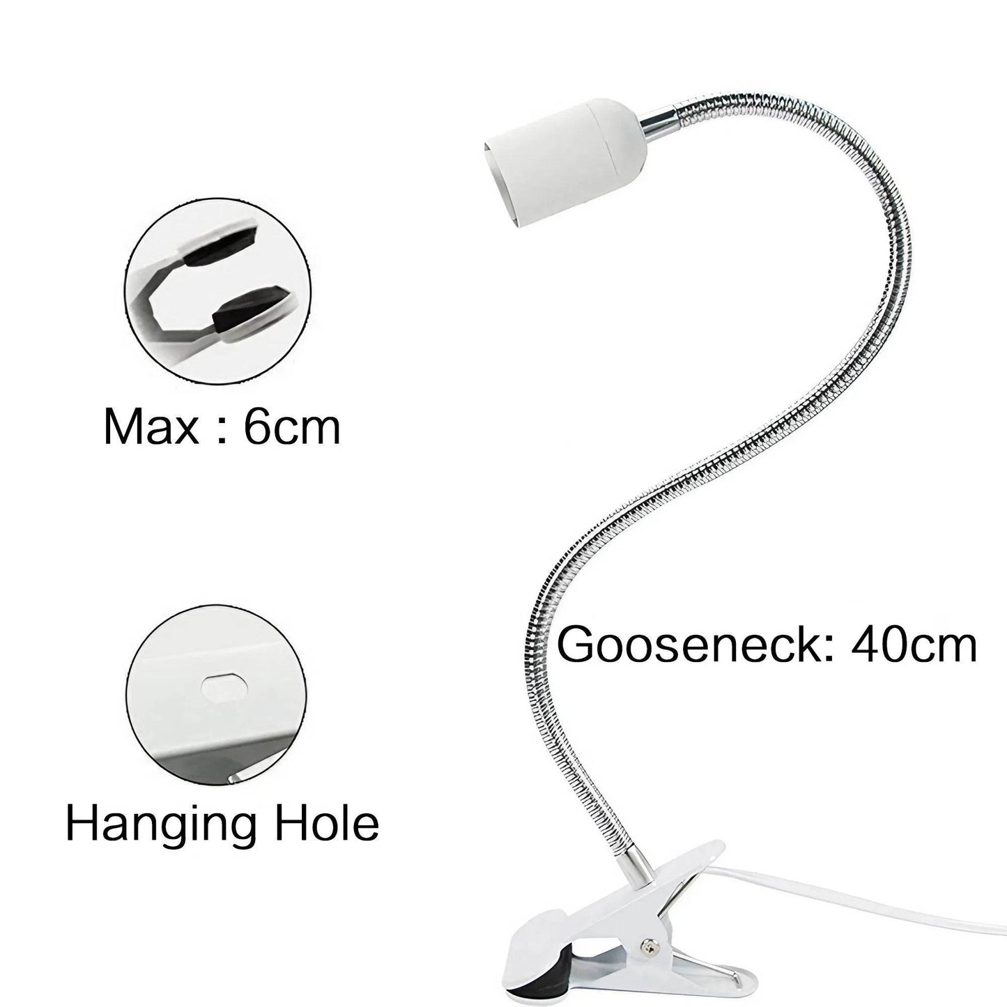 Support de lampe de bureau Flexible à 360 degrés, prise EU US, Base de lumière E27, câble à clipser à col de cygne avec interrupteur d'alimentation pour la maison - Animaleriex
