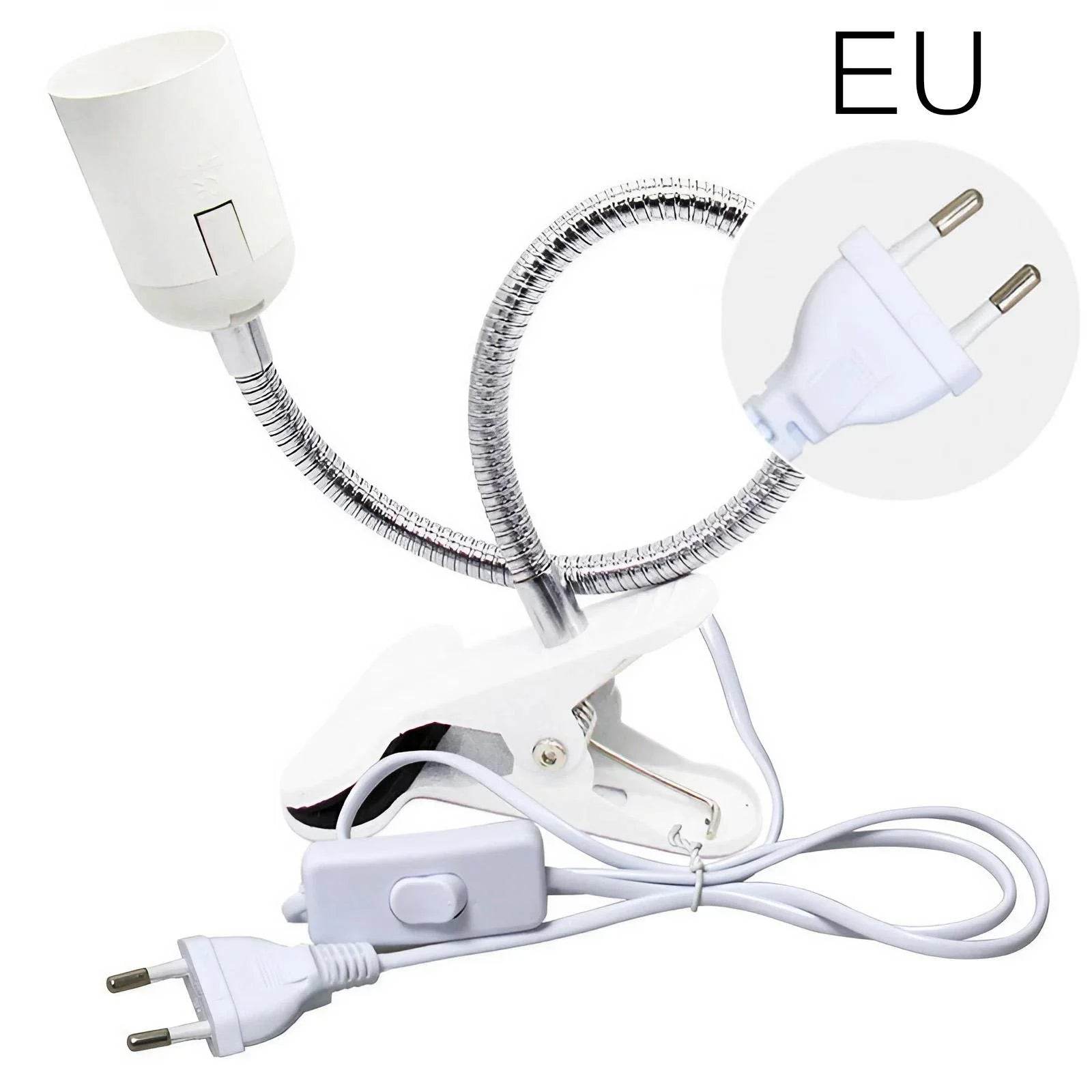 Support de lampe de bureau Flexible à 360 degrés, prise EU US, Base de lumière E27, câble à clipser à col de cygne avec interrupteur d'alimentation pour la maison - Animaleriex