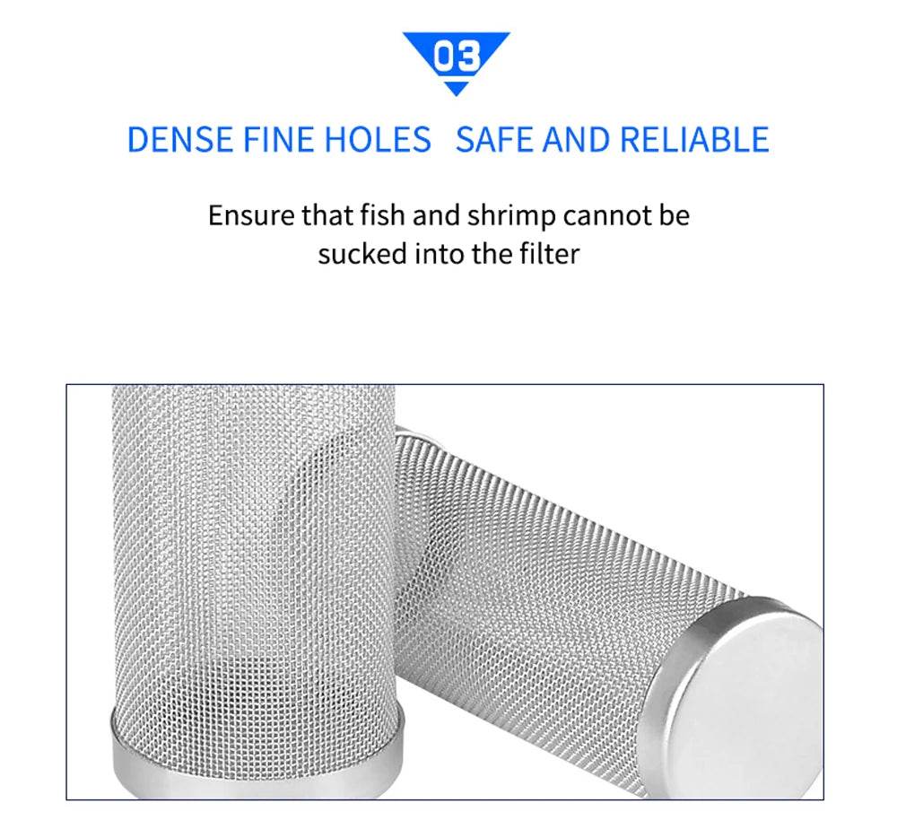 Filtre d'entrée d'aquarium 12/16mm, filet à mailles en acier inoxydable, accessoires de filtre de réservoir de poisson, filtre d'admission, couvercle de préfiltre - Animaleriex