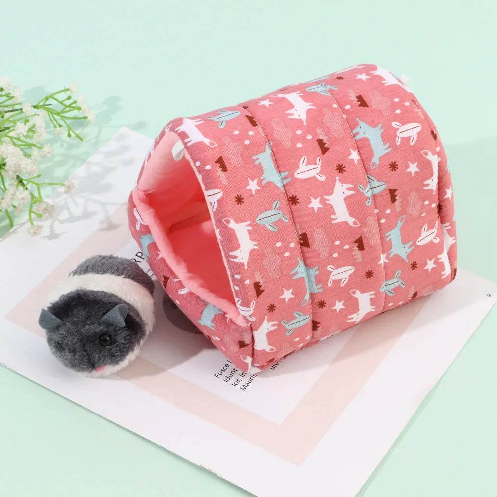 Mignon dessin animé lapin écureuil Mini Cage cochon d'inde nid petit Animal souris Rat Animal de compagnie lit de couchage Hamster maison hiver chaud doux tapis - Animaleriex