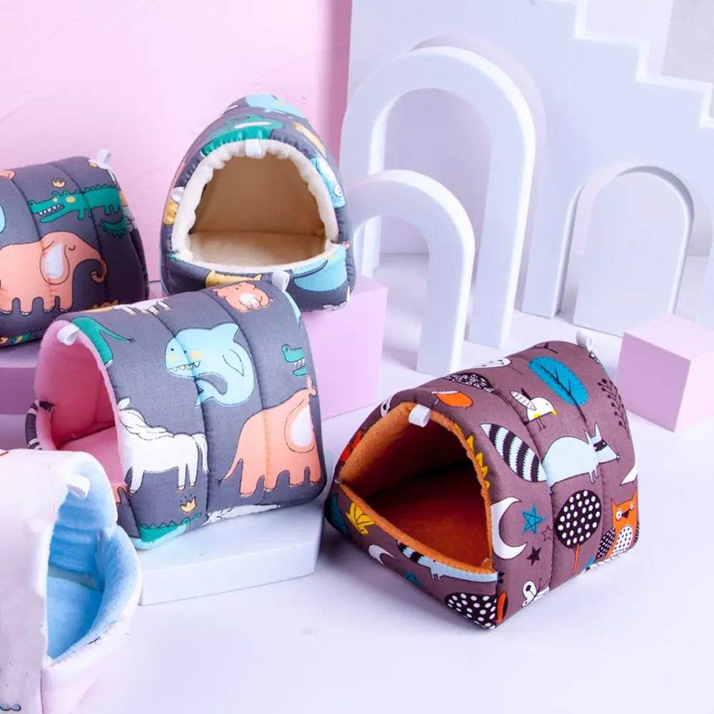 Mini Cage d'hiver en forme de lapin et d'écureuil, dessin animé mignon, nid de cochon d'inde, petit Animal, souris, Rat, lit de couchage pour Animal domestique, maison de Hamster, tapis chaud et doux - Animaleriex