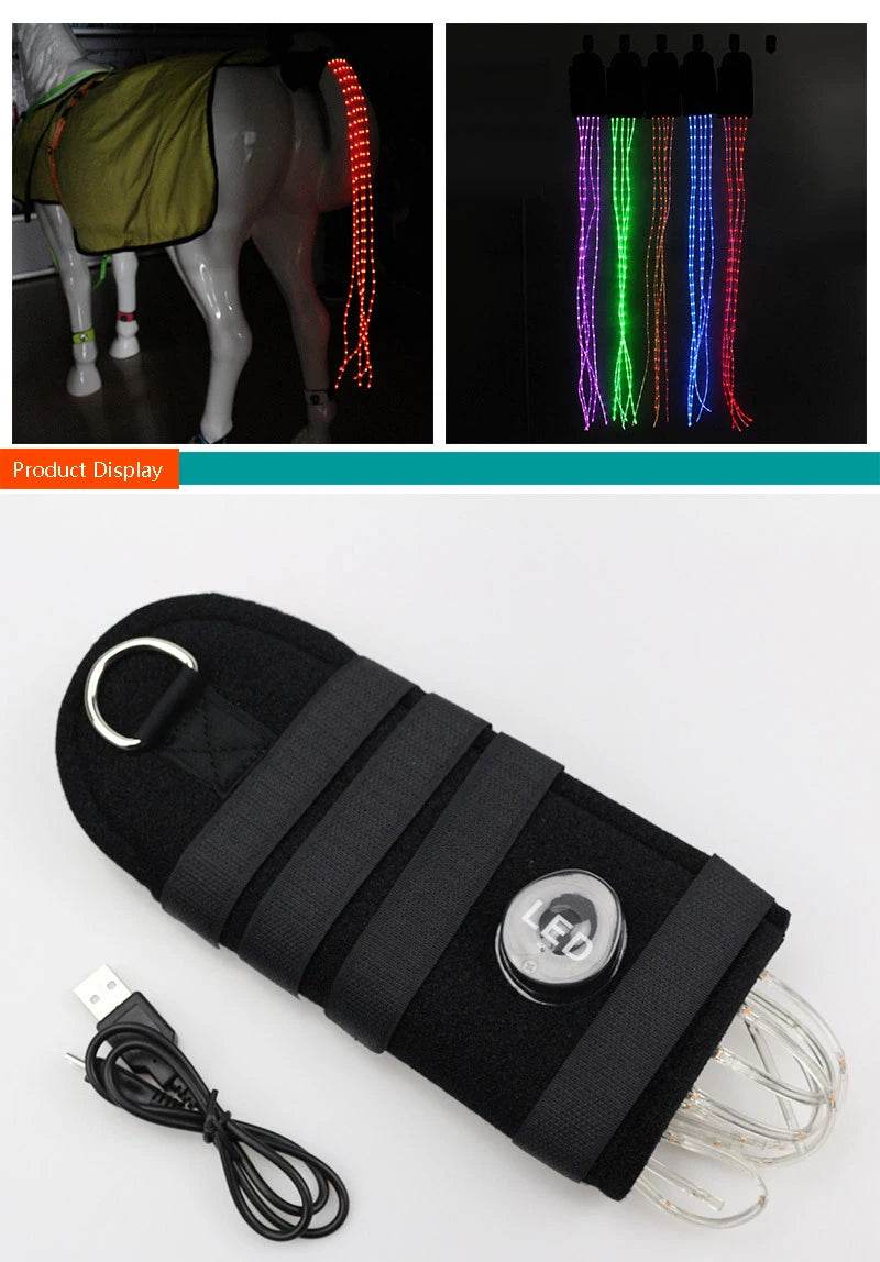 Accessoires de queue de cheval pour équitation, barre lumineuse clignotante LED, équipement de harnais pour Sports de plein air, Charge USB, décorations sûres pour l'équitation de nuit - Animaleriex