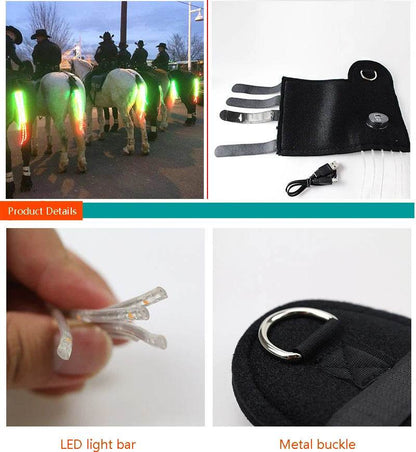 Accessoires de queue de cheval pour équitation, barre lumineuse clignotante LED, équipement de harnais pour Sports de plein air, Charge USB, décorations sûres pour l'équitation de nuit - Animaleriex