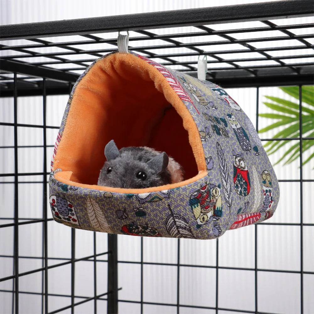 Mignon dessin animé lapin écureuil Mini Cage cochon d'inde nid petit Animal souris Rat Animal de compagnie lit de couchage Hamster maison hiver chaud doux tapis - Animaleriex