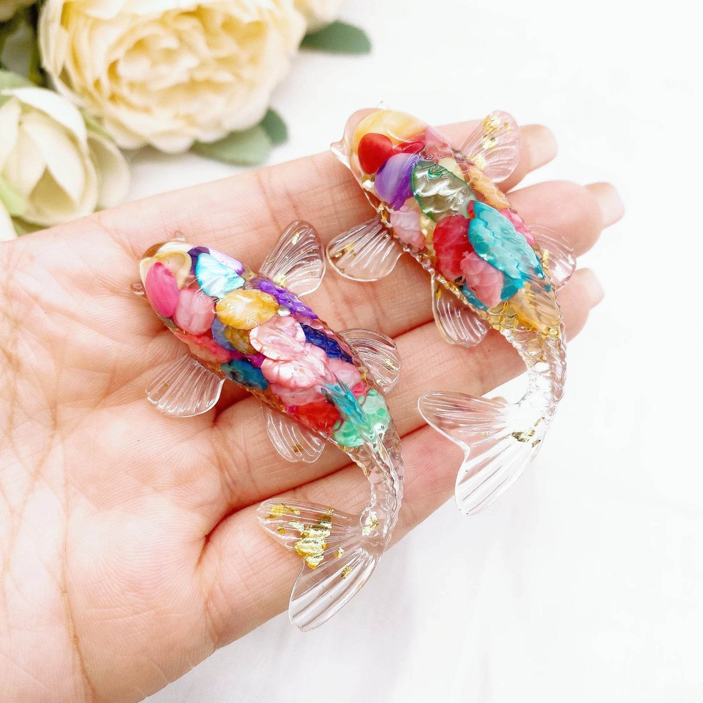 Figurine de poisson Koi porte-bonheur en pierre de cristal naturel, 2.3 pouces, Mini Quartz, Statue de carpe fantaisie, décoration de maison, ornement de bureau, cadeau - Animaleriex