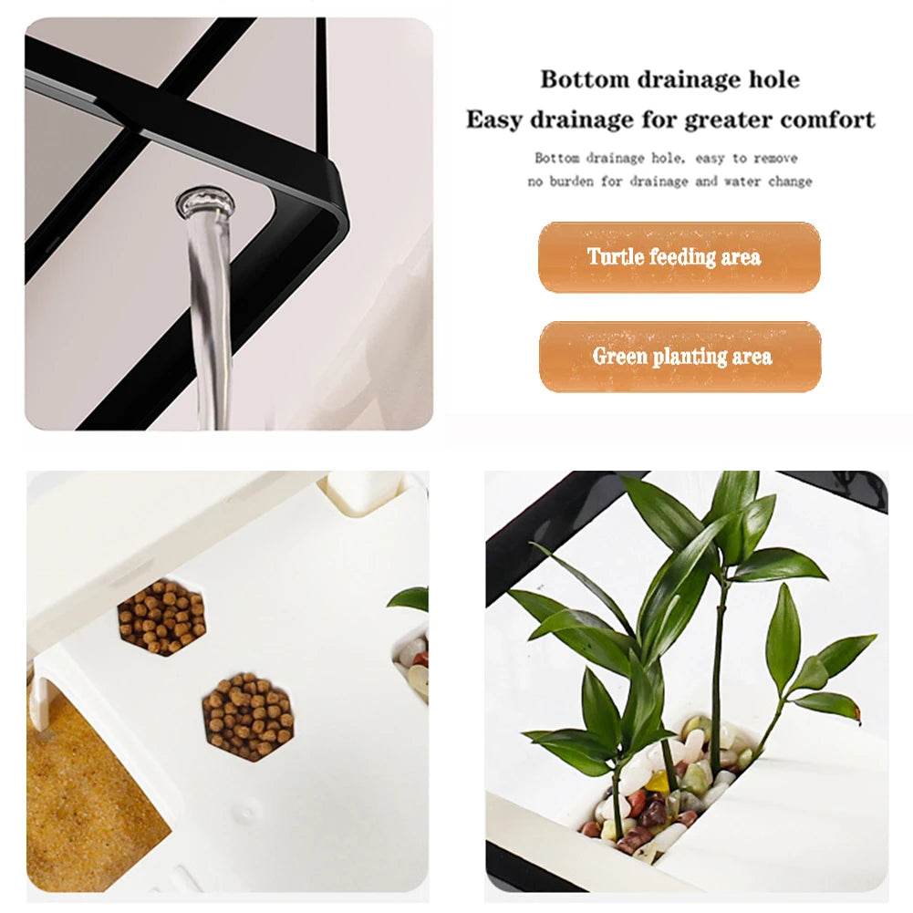 Grand réservoir de tortues Transparent, réservoir de poissons d'aquarium avec Drain de fond, Reptiles amphibiens avec plate-forme de baignade, boîte d'élevage ouverte - Animaleriex