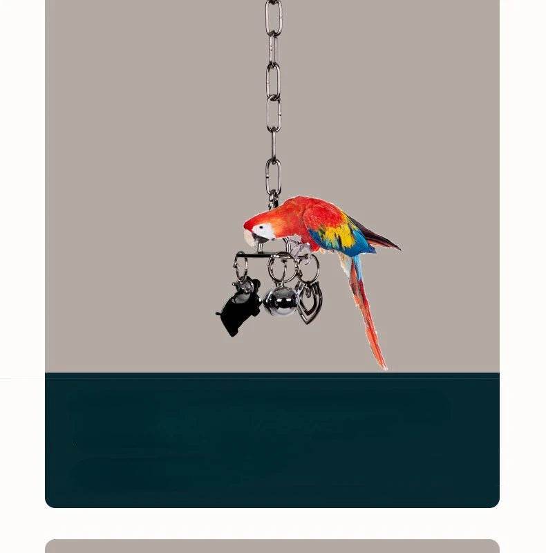 Jouet perroquet en acier inoxydable 304, escalade, grand diamant de taille moyenne, Machine grise, Puzzle, Cage à oiseaux, présentoir suspendu - Animaleriex