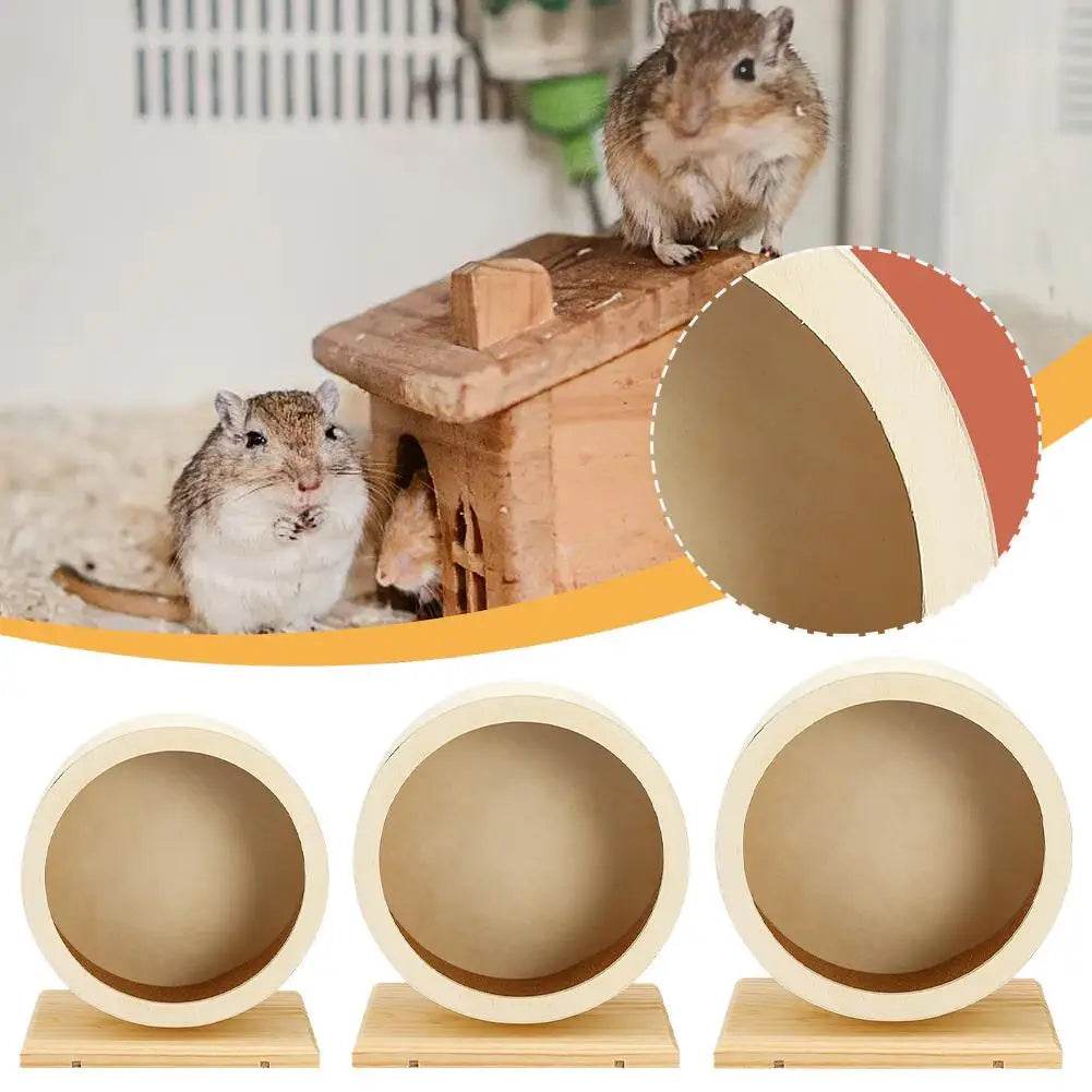 Roue de course pour Hamster, ours doré, support de ceinture en bois muet avec coussin en liège, rouleau de sport, ours doré, aménagement paysager, fournitures pour animaux de compagnie - Animaleriex