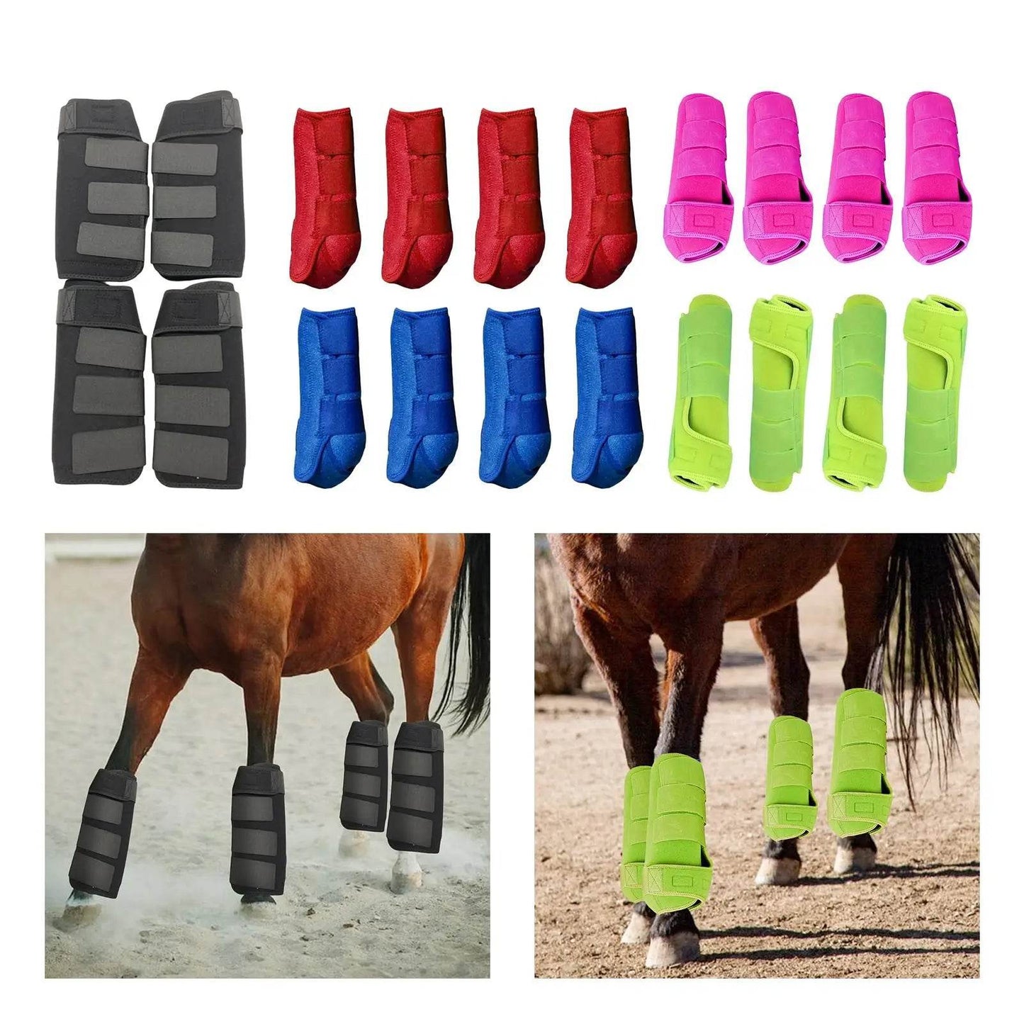 4x bottes de cheval, équipement de protection des jambes, ensemble d'enveloppements de jambes pour l'entraînement à l'équitation - Animaleriex