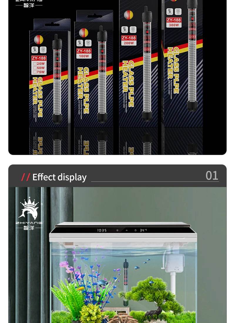 Tige chauffante à Thermostat à température réglable 110v-220v, 25W 50W 100W 200W 300W, Submersible pour Aquarium, réservoir de poissons, chaleur de l'eau - Animaleriex