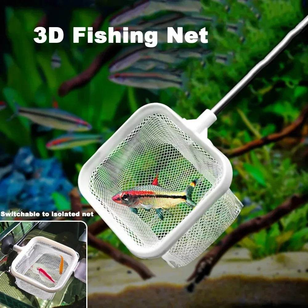 Filet de pêche carré pour Aquarium avec ventouse, équipement de pêche à longue poignée extensible pour attraper des poissons et des crevettes, accessoires de nettoyage - Animaleriex