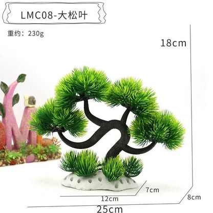 Ornements d'aquarium, plantes de Simulation, décorations d'aménagement paysager d'aquarium, plantes d'eau en plastique, fleurs, arbres, roches, accessoires - Animaleriex