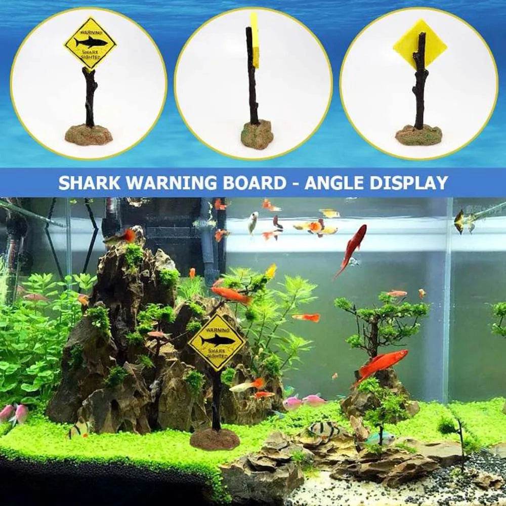 Décoration de paysage d'aquarium 1 pièce, panneau d'avertissement de requin jaune, décoration de paysage d'aquarium amusante - Animaleriex