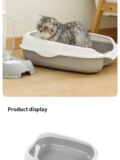 Bac à litière Semi-fermé, toilettes anti-éclaboussures pour chat, fournitures de nettoyage pour grands chatons, grand bol à excréments pour animaux de compagnie - Animaleriex