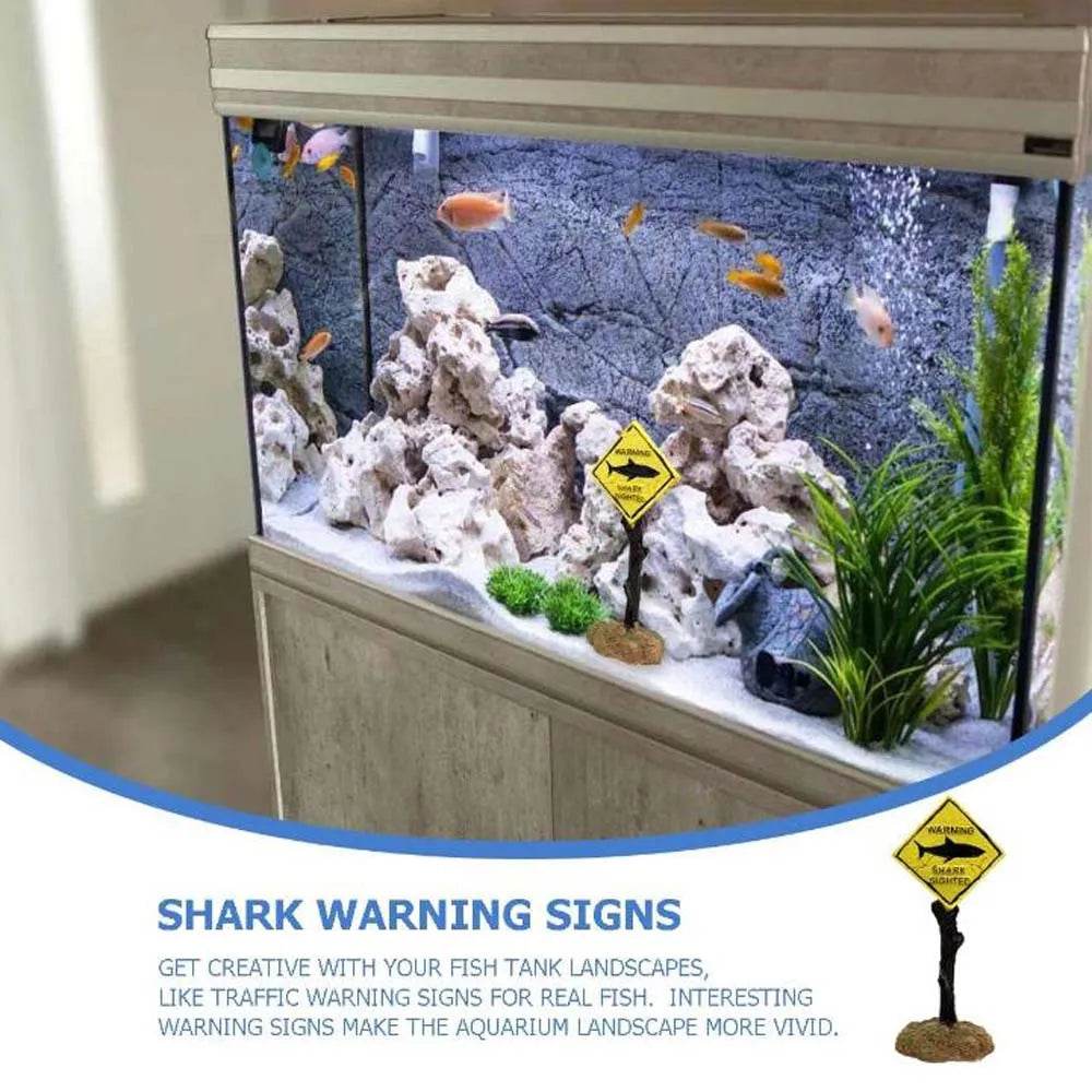 Décoration de paysage d'aquarium 1 pièce, panneau d'avertissement de requin jaune, décoration de paysage d'aquarium amusante - Animaleriex
