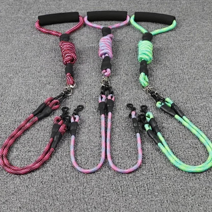 Corde de marche pour chien à double tête pour animaux de compagnie avec motif ondulé, une corde de traction à deux traînées, anti-enroulement et détachable - Animaleriex