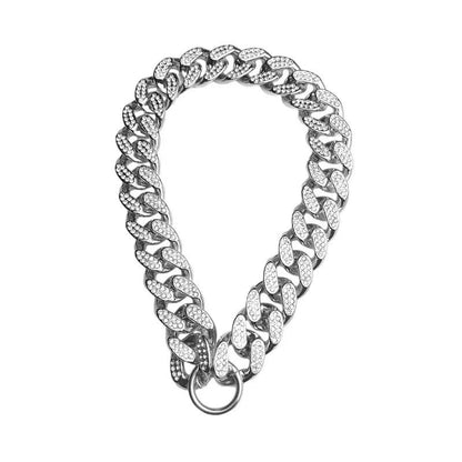 Collier de chaîne de chien en plastique or collier clouté de diamant de luxe pour chiens de taille moyenne bijoux pour animaux de compagnie collier accessoires chaîne cubaine - Animaleriex