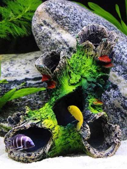 Résine de décoration de tronc d'arbre d'aquarium, décoration d'aquarium pour cacher les crevettes et les poissons, paysage de roche, grotte de cachette - Animaleriex
