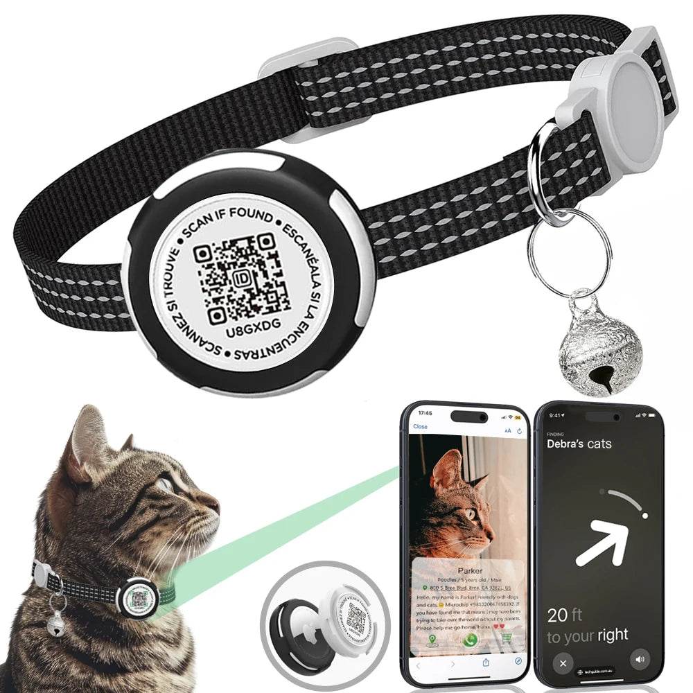 Collier de chat GPS Tracker avec étui Airtag et étiquette d'identification QR collier de chaton réfléchissant à double Protection pour chats Gatos chiot Air Tag chats - Animaleriex