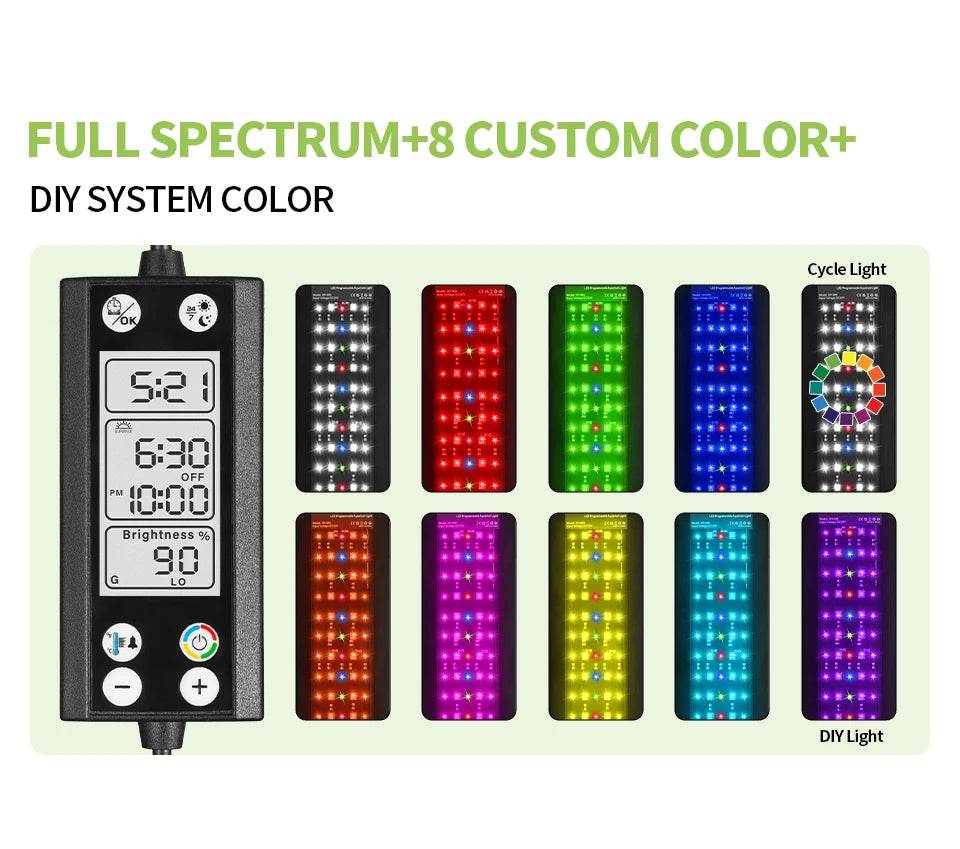 Lumière d'aquarium Programmable avec moniteur LCD et thermomètre pour plantes aquatiques, fonction mémoire, lampe LED à Cycle 24/7 - Animaleriex