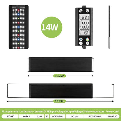 Lumière d'aquarium Programmable avec moniteur LCD et thermomètre pour plantes aquatiques, fonction mémoire, lampe LED à Cycle 24/7 - Animaleriex