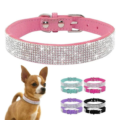 Collier pour chien en Fiber de daim et cristal, confortable, à paillettes, strass, en alliage de Zinc, avec boucle, pour petits chiens et chats, XXS-L - Animaleriex