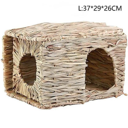 Cages à lapin tissées pliables pour animaux de compagnie, Hamster, cochon d'inde, lapin, herbe, jouet à mâcher, tapis, nid de lit de maison pour petits animaux, accessoires pour lapins - Animaleriex