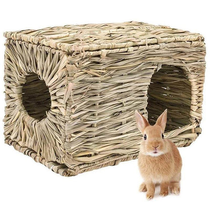 Cages à lapin tissées pliables pour animaux de compagnie, Hamster, cochon d'inde, lapin, herbe, jouet à mâcher, tapis, nid de lit de maison pour petits animaux, accessoires pour lapins - Animaleriex