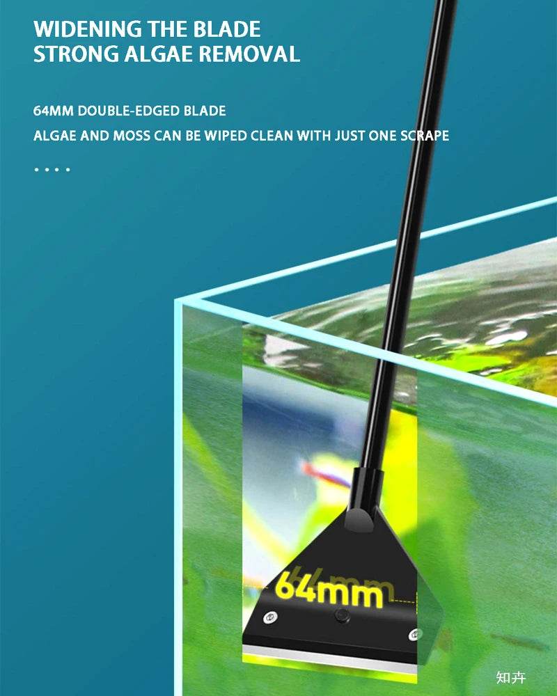 Outil de nettoyage d'aquarium, outil de nettoyage d'aquarium, élimination du sable plat et des algues, grattoir d'élimination des algues en verre à double usage avec 5 lames - Animaleriex