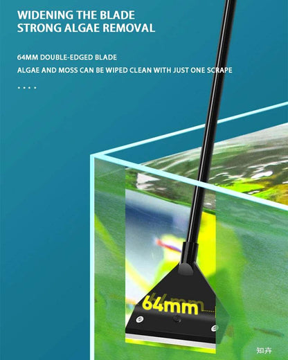 Outil de nettoyage d'aquarium, outil de nettoyage d'aquarium, élimination du sable plat et des algues, grattoir d'élimination des algues en verre à double usage avec 5 lames - Animaleriex