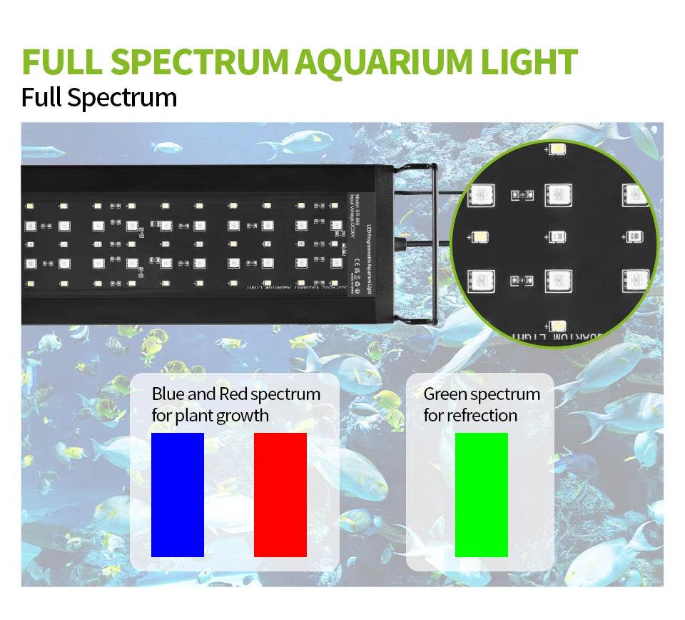 Lumière d'aquarium Programmable avec moniteur LCD et thermomètre pour plantes aquatiques, fonction mémoire, lampe LED à Cycle 24/7 - Animaleriex