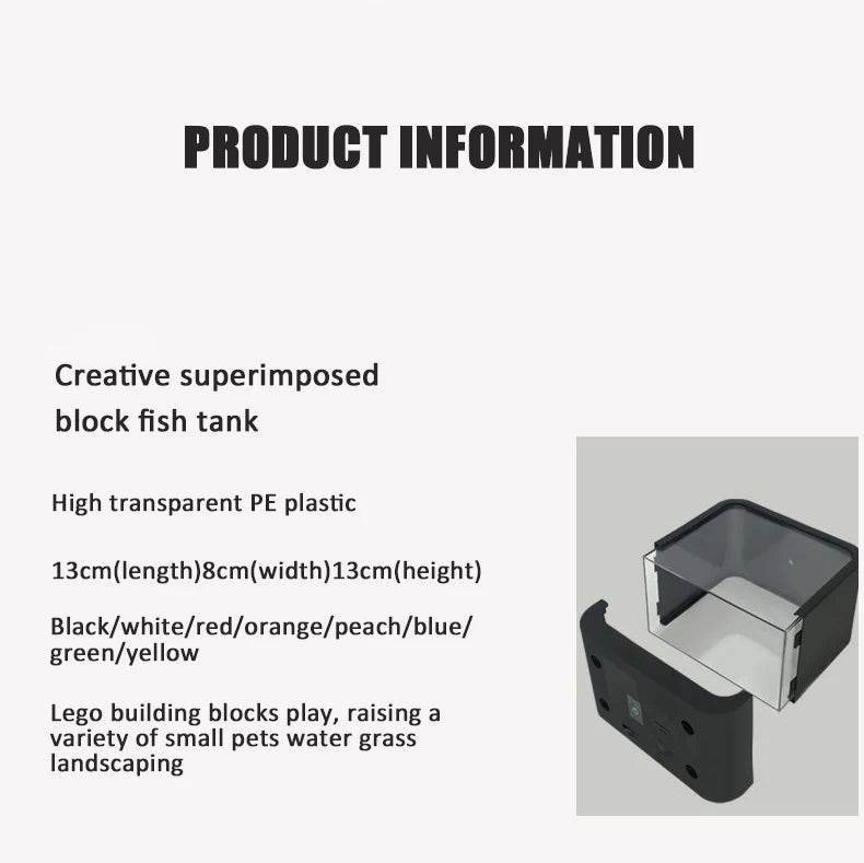 Transparent petit Aquarium créatif lumière LED Aquarium poissons blocs de construction isolé boîte réservoir pour reproduire l'alimentation Betta poisson rouge - Animaleriex