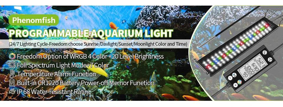 Lumière d'aquarium Programmable avec moniteur LCD et thermomètre pour plantes aquatiques, fonction mémoire, lampe LED à Cycle 24/7 - Animaleriex