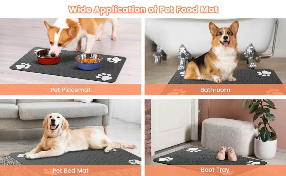 Tapis d'alimentation pour animaux de compagnie, napperon absorbant pour bol de nourriture et d'eau, avec support en caoutchouc imperméable, tapis d'eau à séchage rapide pour chien et chat - Animaleriex