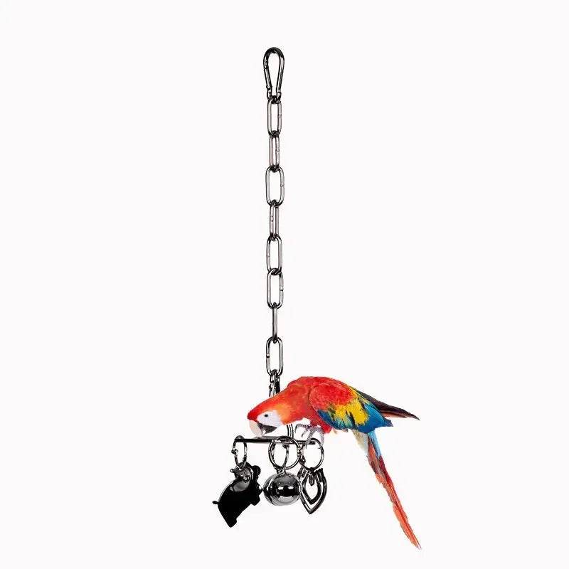 Jouet perroquet en acier inoxydable 304, escalade, grand diamant de taille moyenne, Machine grise, Puzzle, Cage à oiseaux, présentoir suspendu - Animaleriex
