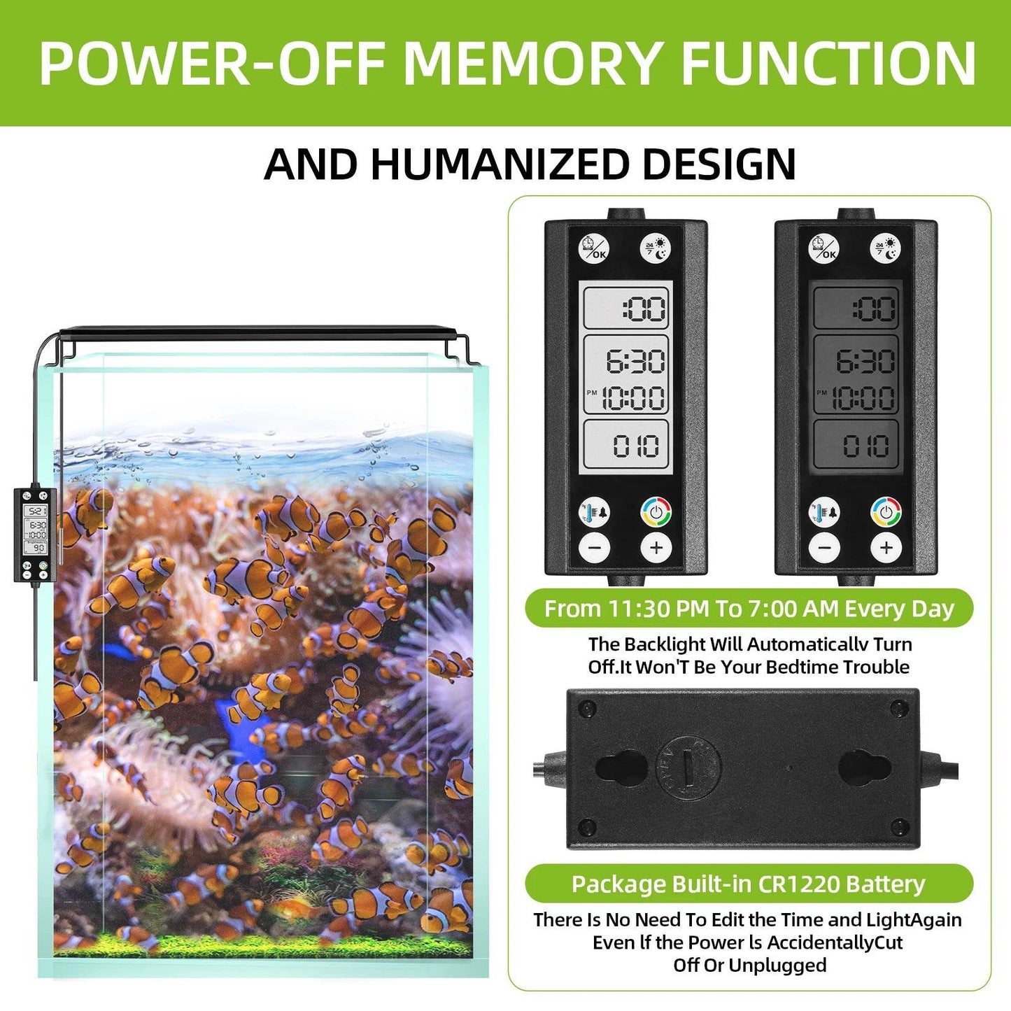 Lumière d'aquarium Programmable avec moniteur LCD et thermomètre pour plantes aquatiques, fonction mémoire, lampe LED à Cycle 24/7 - Animaleriex