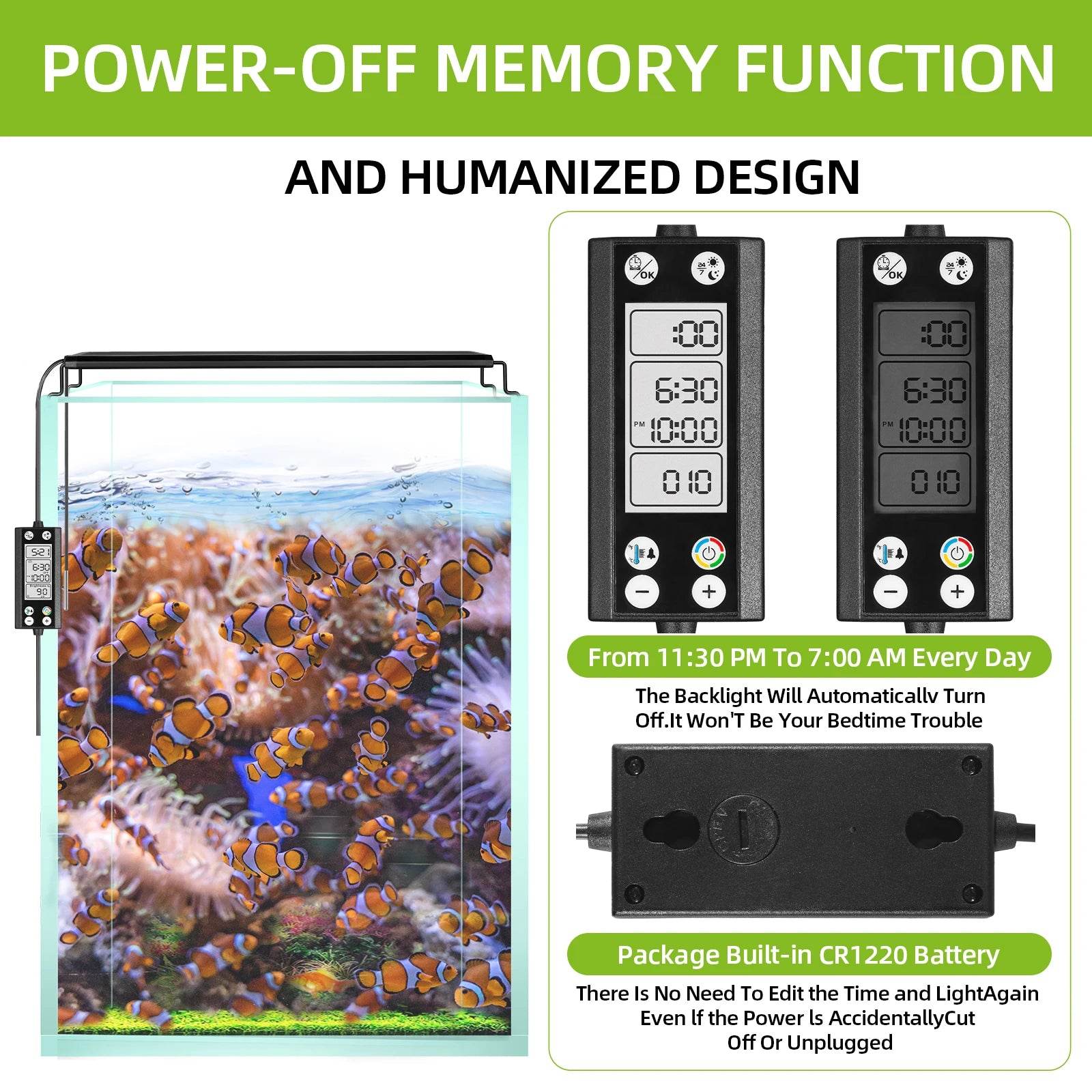 Lumière d'aquarium Programmable avec moniteur LCD et thermomètre pour plantes aquatiques, fonction mémoire, lampe LED à Cycle 24/7 - Animaleriex