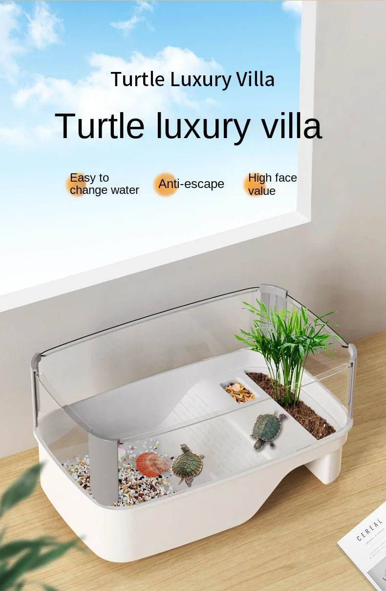 Réservoir de tortues en plastique transparent, avec zones pour la reproduction, l'alimentation, la natation, l'enclos intérieur, Cage pour tortues d'eau, habitat pour reptiles - Animaleriex