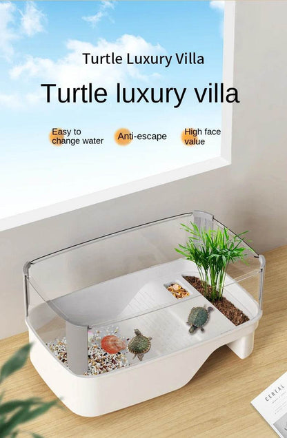 Réservoir de tortues en plastique transparent, avec zones pour la reproduction, l'alimentation, la natation, l'enclos intérieur, Cage pour tortues d'eau, habitat pour reptiles - Animaleriex