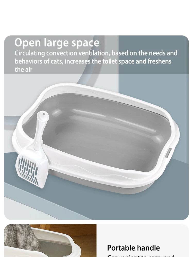 Bac à litière Semi-fermé, toilettes anti-éclaboussures pour chat, fournitures de nettoyage pour grands chatons, grand bol à excréments pour animaux de compagnie - Animaleriex