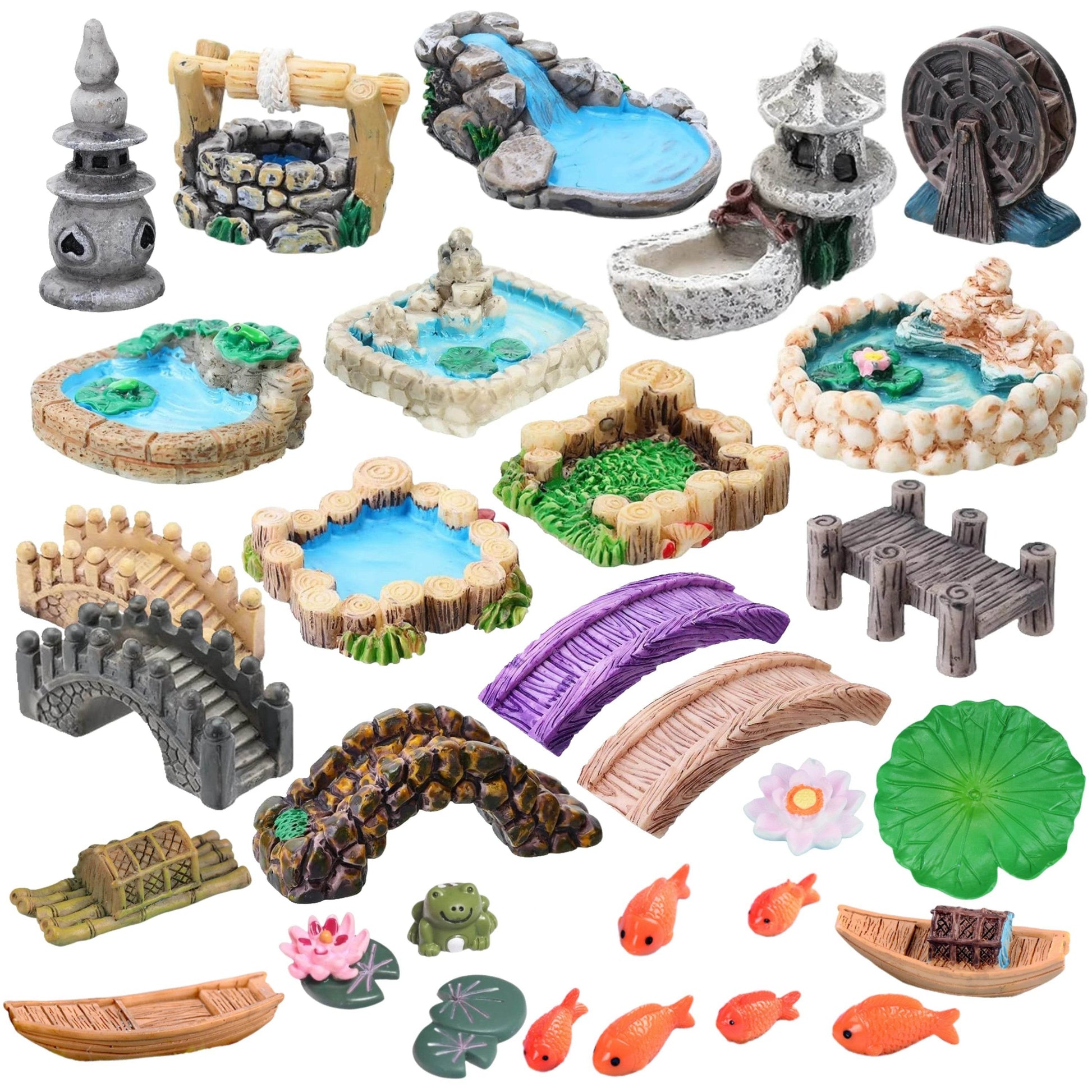 Accessoires de jardin féerique, puits d'eau de source miniatures, pont de bateau, ornement de Statue, Figurines de paysage, décor artisanal de jardin de maison - Animaleriex