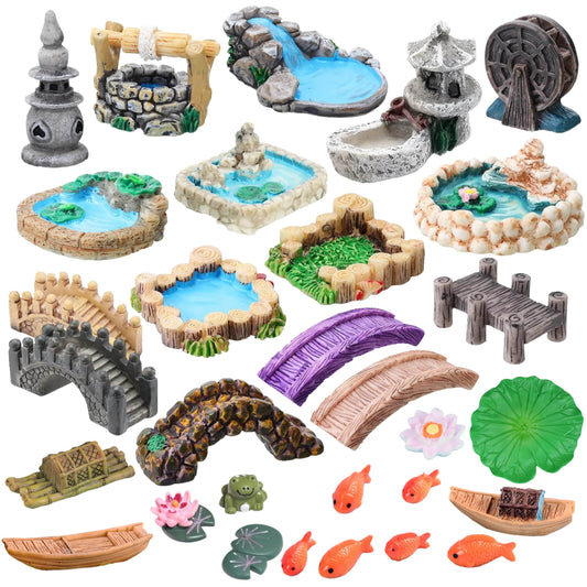 Accessoires de jardin féerique, puits d'eau de source miniatures, pont de bateau, ornement de Statue, Figurines de paysage, décor artisanal de jardin de maison - Animaleriex