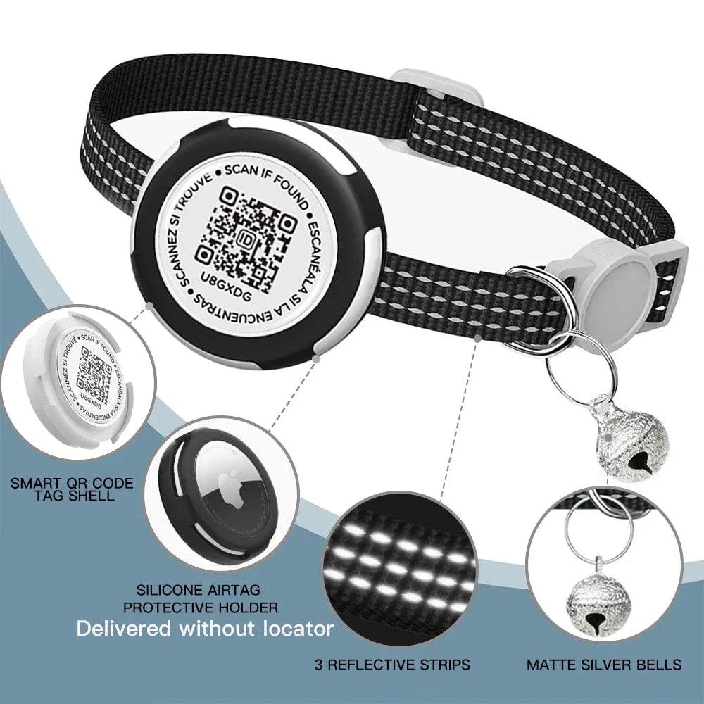 Collier de chat GPS Tracker avec étui Airtag et étiquette d'identification QR collier de chaton réfléchissant à double Protection pour chats Gatos chiot Air Tag chats - Animaleriex