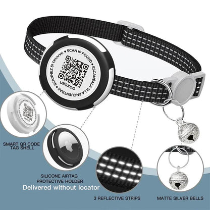 Collier de chat GPS Tracker avec étui Airtag et étiquette d'identification QR collier de chaton réfléchissant à double Protection pour chats Gatos chiot Air Tag chats - Animaleriex