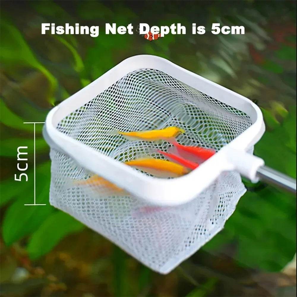 Filet de pêche carré pour Aquarium avec ventouse, équipement de pêche à longue poignée extensible pour attraper des poissons et des crevettes, accessoires de nettoyage - Animaleriex