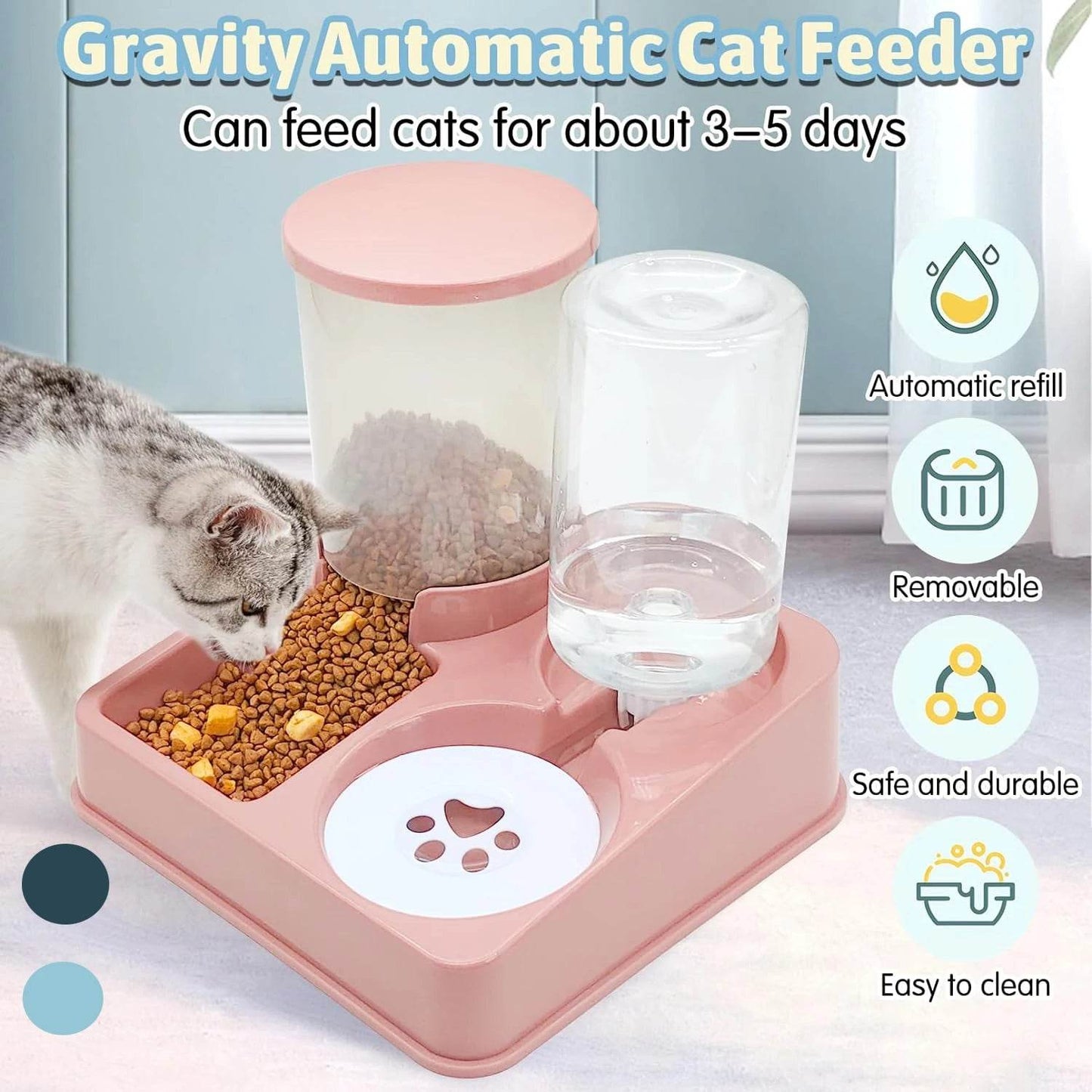 Ensemble de distributeur d'eau automatique pour chat, distributeur automatique d'eau et de nourriture pour animaux de compagnie incliné 2 en 1, distributeur de nourriture et d'eau par gravité - Animaleriex