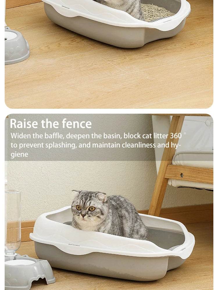 Bac à litière Semi-fermé, toilettes anti-éclaboussures pour chat, fournitures de nettoyage pour grands chatons, grand bol à excréments pour animaux de compagnie - Animaleriex