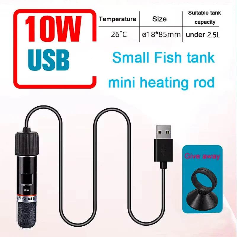 Mini tige chauffante USB pour petit Aquarium, 26 °C, température constante, Thermostat Submersible, 10W - Animaleriex
