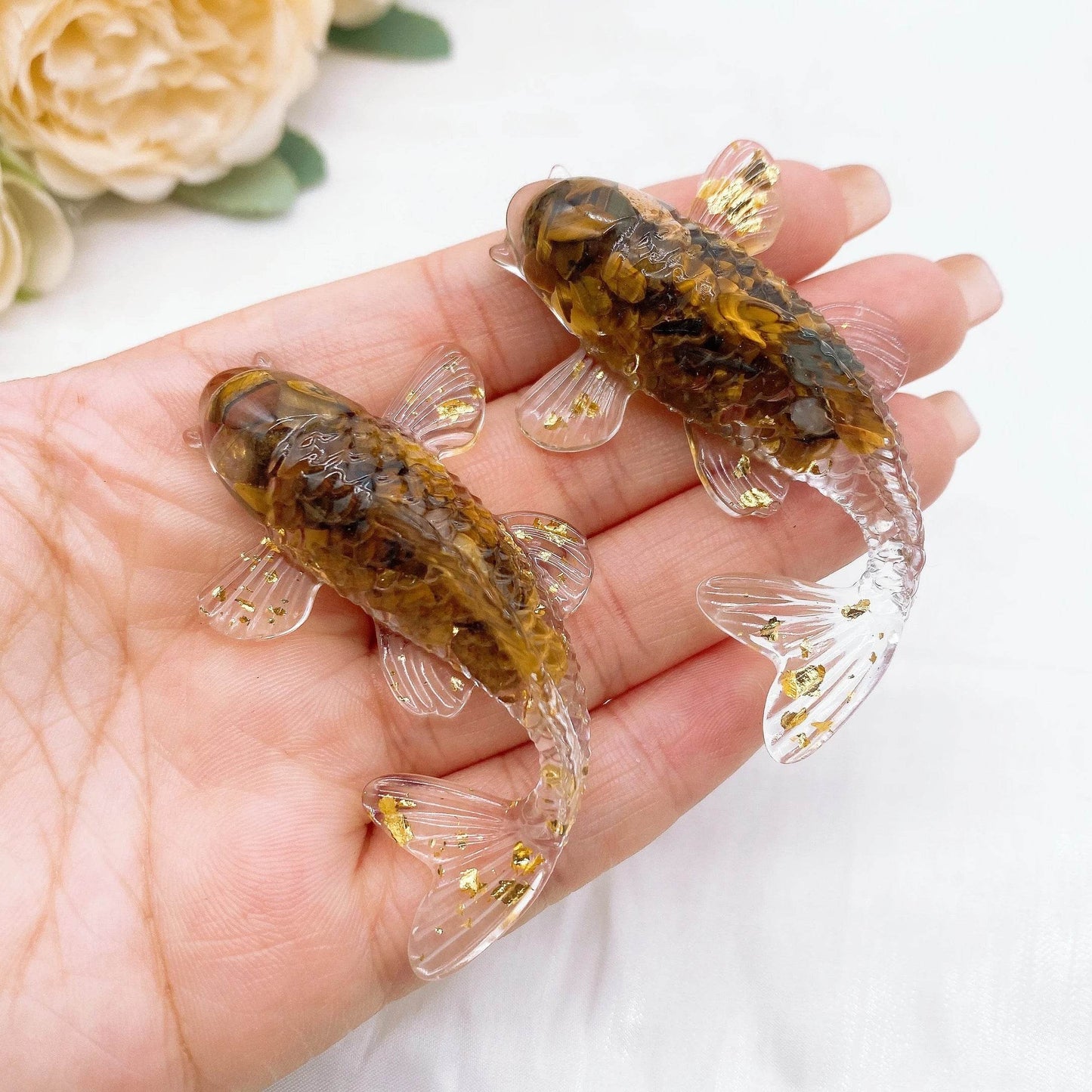Figurine de poisson Koi porte-bonheur en pierre de cristal naturel, 2.3 pouces, Mini Quartz, Statue de carpe fantaisie, décoration de maison, ornement de bureau, cadeau - Animaleriex